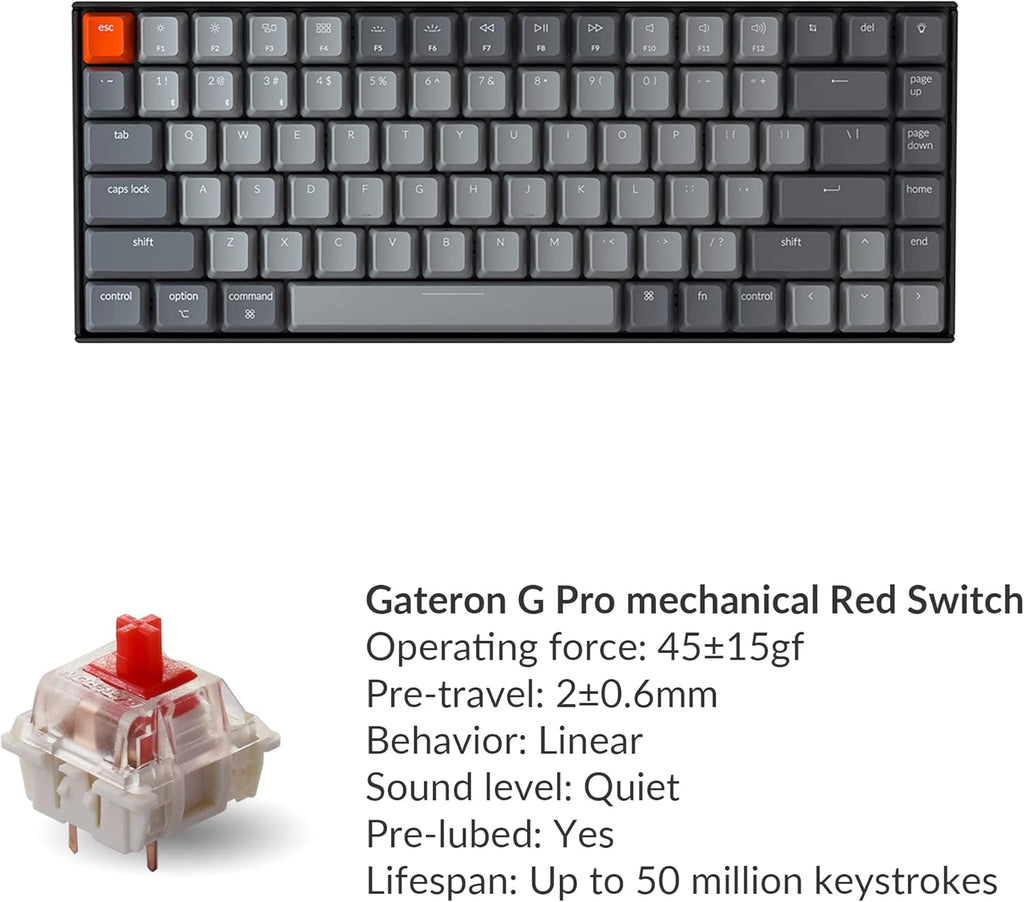 K2 75% Layout RGB Bluetooth Wireless Mechanical Keyboard with Gateron G Pro Red Switch/Anti Ghosting/N-Key Rollover, Compact 84 Keys USB Wired Gaming Keyboard for Mac Windows-Version 2