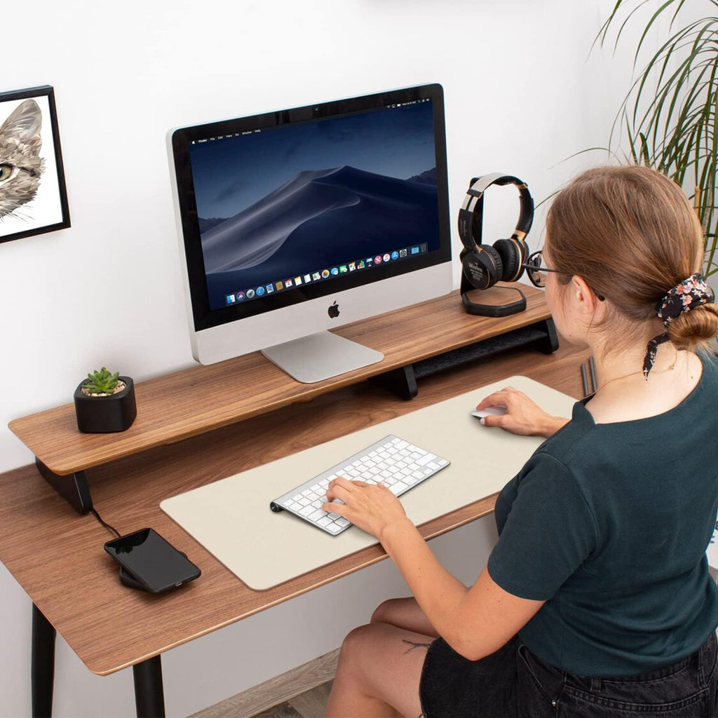 Double-Sided PU Leather Desk Pad - Non-Slip Large Mouse Pad & Desk Mat for Office, Home - Waterproof, Easy to Clean, Durable Dual-Sided Surface (31.5" X 15.7", Beige)