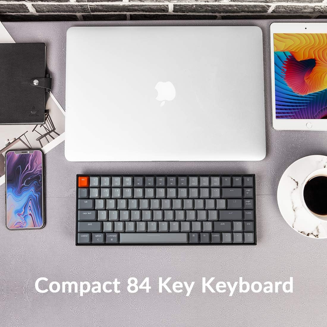 K2 75% Layout RGB Bluetooth Wireless Mechanical Keyboard with Gateron G Pro Red Switch/Anti Ghosting/N-Key Rollover, Compact 84 Keys USB Wired Gaming Keyboard for Mac Windows-Version 2
