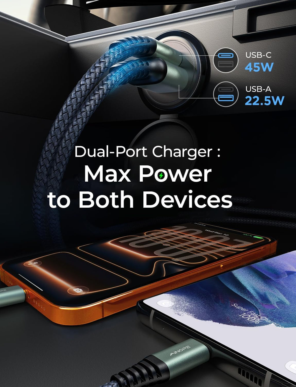 67.5W Car Charger USB C Fast Charge for Iphone 17 Pro, PD 45W USB C Car Charger Fast Charging【Mini & Metal】 Cigarette Lighter Adapter for Iphone 17 Pro Max 16 15 Air Samsung S25 Type C