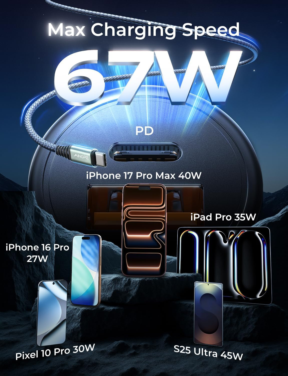 67.5W Car Charger USB C Fast Charge for Iphone 17 Pro, PD 45W USB C Car Charger Fast Charging【Mini & Metal】 Cigarette Lighter Adapter for Iphone 17 Pro Max 16 15 Air Samsung S25 Type C